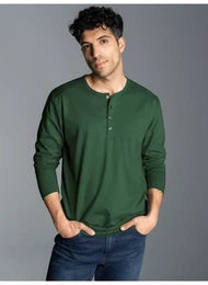 Longsleeve Langarmshirt mit Knopfleiste , Herren, Gr. 4XL, grn (efeu), 100% Baumwolle, casual, Langarm, Shirts