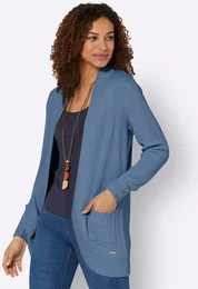 Strickjacke CASUAL LOOKS Gr. 44, blau (mittelblau), Damen, 50% Baumwolle, 50% Polyacryl, unifarben, Strickjacken