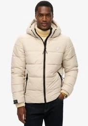 Steppjacke HOODED SPORTS PUFFR JACKET , Herren, Gr. XXL, beige (pelican beige), Web, Obermaterial: 100% Polyester, unifarben, modisch, slim fit, Langarm elastischer Bund, Jacken, mit kontrastfarbener Stickerei