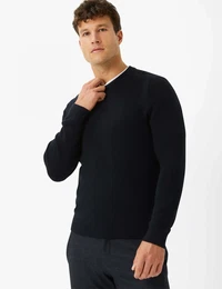 Rundhalspullover Style ROY , Herren, Gr. XXL (56), blau (dunkelblau), 44% Baumwolle, 29% Polyacryl, 27% Wolle, Langarm, Pullover