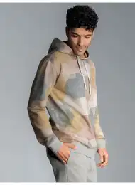 Sweatshirt Hoodie mit modischem Allover-Print , Herren, Gr. XL, grau (grau, melange), 70% Baumwolle, 30% Polyester, Basic, Sweatshirts