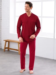 Schlafanzug WSCHEPUR Gr. 52/54, rot (kirsche, bedruckt), Herren, 100% Baumwolle, Homewear-Sets
