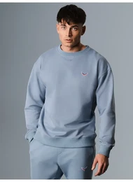 Sweatshirt Oversized Sweatshirt mit Logo-Patch , Herren, Gr. S, blau (pearl, blau), 70% Baumwolle, 30% Polyester, Basic, Sweatshirts