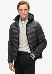 Steppjacke Hooded Knit Storm Hybrid Jkt , Herren, Gr. XL, grau (schwarz charcoal marl(, rot)), Web, Obermaterial: 100% Polyester, meliert, modisch, slim fit, Langarm, Jacken