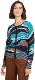 Strickjacke Feinstrickjacke mit Aufdruck Gr. 38, blau (dark blue, petrol) Damen Strickjacken Ringelbndchen
