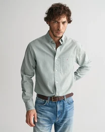 Langarmhemd REG POPLIN BANKER SHIRT , Herren, Gr. 4XL, N-Gr, grn (deep forest grn), Web, Obermaterial: 100% Baumwolle, casual, Langarm, Hemden, Banker Stripe Popeline, leichte Baumwolle