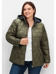 Steppjacke Groe Gren Gr. 52, grn (khaki) Damen Jacken zum Wenden, mit Kapuze und Stehkragen