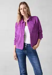 Cordjacke , Damen, Gr. XL (44), lila (iced violet), Cord, 90% Polyester, 8% Polyamid, 2% Elasthan, unifarben, casual, normal normal, V-Ausschnitt, Langarm Bndchen, Jacken, mit Brusttasche