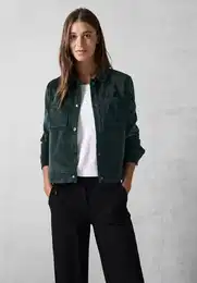 Cordjacke , Damen, Gr. XXL (46), grn (fir grn), Cord, 90% Polyester, 8% Polyamid, 2% Elasthan, unifarben, casual, normal normal, V-Ausschnitt, Langarm Bndchen, Jacken, mit Brusttasche