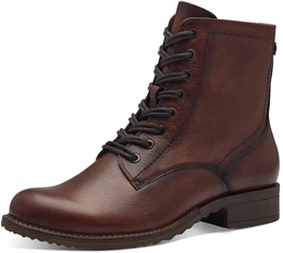 Schnrstiefelette Gr. 36, braun (cognac) Damen Schuhe Blockabsatz, Schnrboots, Busisnessschuh im glnzenden Metallic-Look