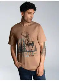 T-Shirt T-Shirt mit groem Hirsch-Printmotiv , Herren, Gr. 5XL, braun (haselnuss), 100% Baumwolle, Basic, Halbarm, Shirts
