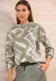Langarmshirt Druck-Shirt Gr. 42, grn (khaki, sand, bedruckt) Damen Shirts