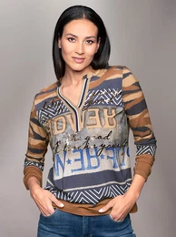 Langarmshirt Druck-Shirt Gr. 36, bunt (marine, camel, bedruckt) Damen Shirts