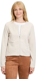 Sweatjacke Shirtjacke mit Struktur , Damen, Gr. 44, beige, Obermaterial: 69% Polyester, 27% Viskose, 4% Elasthan., casual, tailliert normal, Langarm, Sweatjacken, Taschen