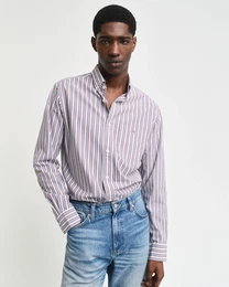 Langarmhemd REG POPLIN STRIPE SHIRT , Herren, Gr. XXXL, N-Gr, rot (wine rot), Web, Obermaterial: 100% Baumwolle, casual, Langarm, Hemden, Regular Fit Popeline Hemd mit Streifen