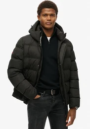 Steppjacke HOODED MICROFIBRE SPORT PUFFER , Herren, Gr. M, schwarz, Web, Obermaterial: 100% Polyester, unifarben, modisch, relaxed fit, Langarm, Jacken