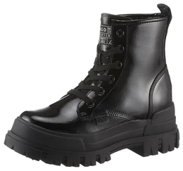 Schnrboots ASPHA RLD VEGAN Gr. 38, schwarz Damen Schuhe Schnrstiefelette, Plateaustiefelette, Blockabsatz, in Lack-Optik
