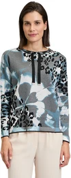 Strickpullover Feinstrickpullover mit Print Gr. 42, schwarz-wei (patch black, cream) Damen Pullover Druck