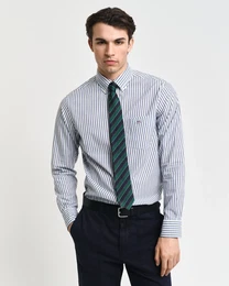 Langarmhemd REG POPLIN STRIPE SHIRT , Herren, Gr. 4XL, N-Gr, blau (clear sky), Web, Obermaterial: 100% Baumwolle, casual, Langarm, Hemden, Regular Fit Popeline Hemd mit Streifen