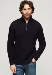 Strickpullover Jacob Cable Knit Half Zip , Herren, Gr. XL, blau (eclipse navy), Strick, Obermaterial: 70% Polyacryl, 30% Wolle, unifarben, modisch, slim fit, Rundhals, Langarm Bndchen, Pullover