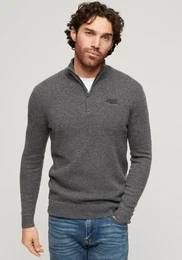 Strickpullover ESSENTIAL EMB KNIT HALF ZIP Gr. M, grau (gull grey marl) Herren Pullover