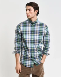 Karohemd REG POPLIN TARTAN CHECK SHIRT , Herren, Gr. 4XL, N-Gr, grn (deep forest grn), Web, Obermaterial: 100% Baumwolle, casual, Langarm, Hemden, Regular Fit Popeline Hemd mit Tartan-Karomuster