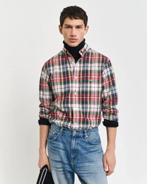 Karohemd REG POPLIN TARTAN CHECK SHIRT , Herren, Gr. 4XL, N-Gr, rot (ruby rot), Web, Obermaterial: 100% Baumwolle, casual, Langarm, Hemden, Regular Fit Popeline Hemd mit Tartan-Karomuster
