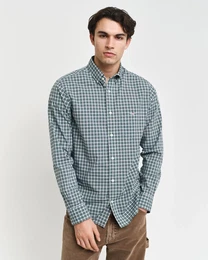 Langarmhemd REG POPLIN SMALL CHECK SHIRT , Herren, Gr. 4XL, N-Gr, grn (deep forest grn), Web, Obermaterial: 100% Baumwolle, casual, Langarm, Hemden, Regular Fit Popeline Hemd mit kleinem Karomuster