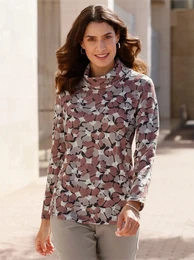 Langarmshirt INSPIRATIONEN Shirt , Damen, Gr. 54, braun (schwarz, rotbraun), 95% Polyester, 5% Elasthan, gemustert, mehrfarbig, Shirts