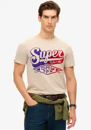 Rundhalsshirt FLOCKED FADE GRAPHIC T SHIRT , Herren, Gr. XL, beige (lavin beige marl), Single Jersey, Obermaterial: 55% Baumwolle, 45% Polyester, meliert, bedruckt, modisch, relaxed fit, Rundhals, Kurzarm, Shirts