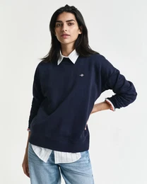 Sweatshirt SHIELD C-NECK SWEAT Gr. XXL, blau (evening blue) Damen Sweatshirts Grafische -Stickerei auf der Brust