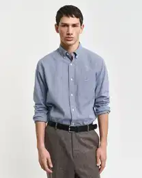 Langarmhemd REG POPLIN MICRO GINGHAM SHIRT , Herren, Gr. 4XL, N-Gr, blau (college blau), Web, Obermaterial: 100% Baumwolle, casual, Langarm, Hemden, Regular Fit Popeline Hemd mit Vichy-Minikaro