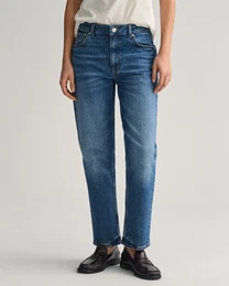 Straight-Jeans STRAIGHT CROPPED JEANS , Damen, Gr. 28, N-Gr, blau (mid blau broken in), Denim/Jeans, Obermaterial: 99% Baumwolle, 1% Elasthan, casual, Jeans, Verkrzte Jeans mit geradem Bein