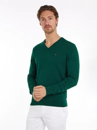 V-Ausschnitt-Pullover PIMA ORG CTN CASHMERE V NECK Gr. S, grn (ornamental green heather) Herren Pullover