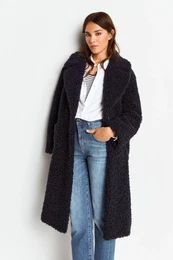 Fellimitatmantel Gr. 40, blau (midnight blue) Damen Mntel im Teddyfell-Look