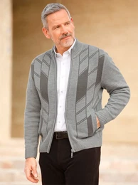 Strickjacke MARCO DONATI Gr. 60/62, grau (grau, meliert), Herren, 70% Polyacryl, 30% Wolle, meliert, gemustert, Strickjacken