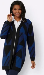 Strickjacke INSPIRATIONEN Gr. 48, blau (royalblau, schwarz, gemustert) Damen Strickjacken