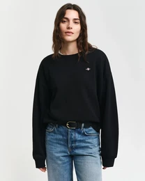 Sweatshirt SHIELD C-NECK SWEAT Gr. L, schwarz (black) Damen Sweatshirts Grafische -Stickerei auf der Brust