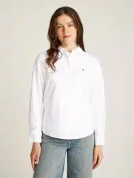 Hemdbluse STRETCH OXFORD REGULAR SHIRT , Damen, Gr. 36, wei (th optic wei), Web, Obermaterial: 100% Baumwolle, unifarben, casual, regular fit, Langarm 2-Knopf-Manschette, Blusen, mit Logostickerei