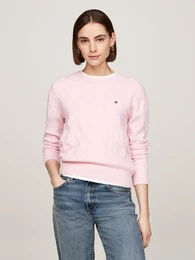 Strickpullover SOFT WOOL CABLE C-NK Gr. XXXL (46), pink (delicate pink) Damen Pullover mit Zopfmuster, Rundhals
