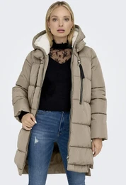 Steppmantel ONLNEWNORA LONG PUFFER COAT LIFE CC OTW Gr. XS (34), beige (crockery) Damen Mntel