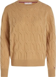 Strickpullover SOFT WOOL CABLE C-NK Gr. S (36), grn (classic khaki) Damen Pullover mit Zopfmuster, Rundhals