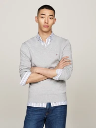 Strickpullover ESSENTIAL COTTON V NECK Gr. S, grau (light grey heather) Herren Pullover