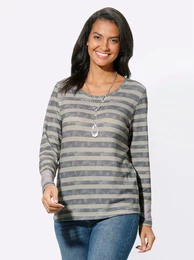 T-Shirt CASUAL LOOKS Shirt , Damen, Gr. 54, beige (beige, grau, geringelt), 95% Polyester, 5% Elasthan, gemustert, gestreift, mehrfarbig, Rundhals, Shirts
