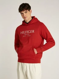 Hoodie BIG HILFIGER HOODY , Herren, Gr. XXXL, rot (schwarz magma), Sweatware, Obermaterial: 63% Baumwolle, 37% Polyester, casual, Langarm, Sweatshirts, mit kontrastfarbenen Print