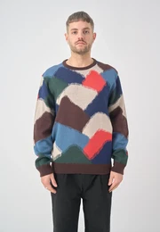 Strickpullover Crewneck Mountains , Herren, Gr. L, bunt (mehrfarbig), 100% Baumwolle, unifarben, casual, normal, Rundhals, Langarm, Pullover, mit lockerem Schnitt