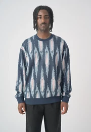 Strickpullover Boxy Crewneck Scratch Crew , Herren, Gr. L, blau (dunkelblau), 100% Baumwolle, mehrfarbig, casual, normal, Rundhals, Langarm, Pullover, mit lockerem Schnitt