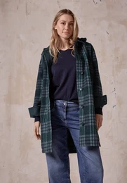 Hemdjacke , Damen, Gr. XL (44), grn (fir grn), Web, Obermaterial: 100% Polyester, kariert, casual, bequem ca. Mitte Oberschenkel, Rundhals, Langarm, Jacken, lang, mit abnehmbarer Kapuze