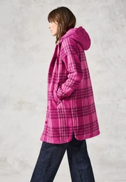 Hemdjacke , Damen, Gr. XXL (46), pink (lightning pink), Web, Obermaterial: 100% Polyester, kariert, casual, bequem ca. Mitte Oberschenkel, Rundhals, Langarm, Jacken, lang, mit abnehmbarer Kapuze