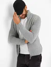 Strickjacke Style JAKE , Herren, Gr. XXL, silber (silberfarben), 50% Wolle, 25% Viskose, 25% Polyamid, Strickjacken